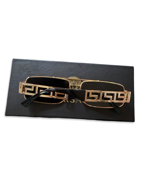Versace Unisex Greca 61mm Navigator Sunglasses Black with Case Revolve $385 NEW